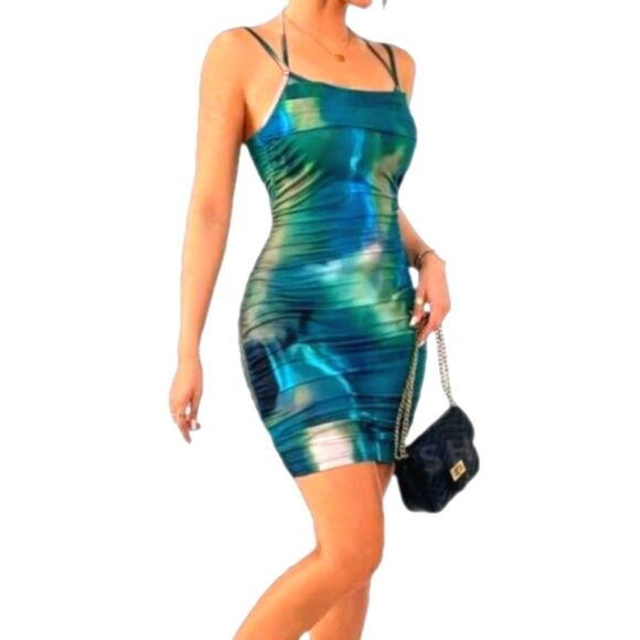 Tie dye abstract halter dress sz small - Picture 1 of 6
